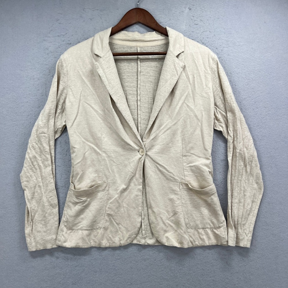 Majestic Filatures Blazer Womens 4 Beige Linen Blend Single Button Pockets Chic